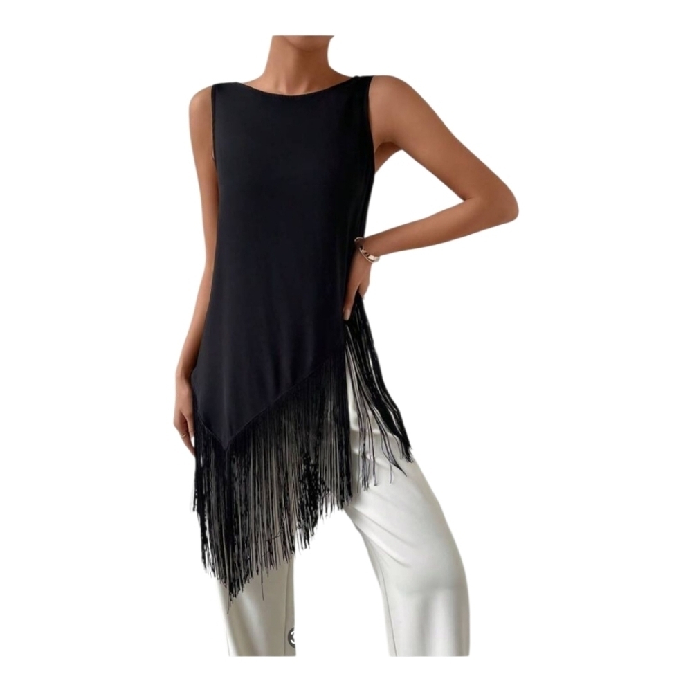 SHEIN Elegant Fringe Black Top Or Dress Med